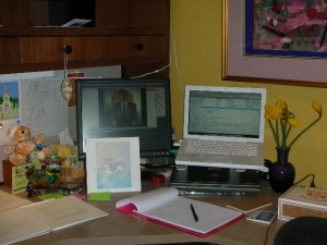 Shambhala Online -- That is my desk as I facilitate a talk on Werma that the Ashe Acharya, John Rockwell did for the community in Argentina. Totally amazing.