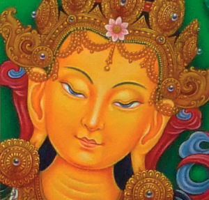 Detail from Manjushri by Sukha Raj Tamang, 2010. Gouache on cottong.