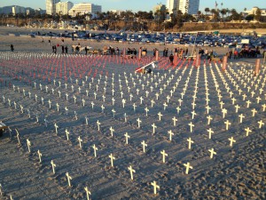 A veterans’ memorial on the beach in Santa Monica, CA.