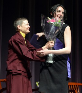 Ani Pema Chodron with her granddaughter Alexandria Bull, photo by Cliff Grassmick of the Daily Camera