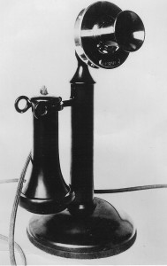 1920 candlestick phone, photo used with permission by the Telecommunications History Group