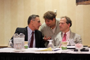 Ellen Kahler talking to Governor Peter Shumlin (whom the Sakyong met in June) and Secretary of Agriculture, Food & Markets Chuck Ross – photo taken at the Annual Vermont Farm to Plate Network Gathering in October, 2014