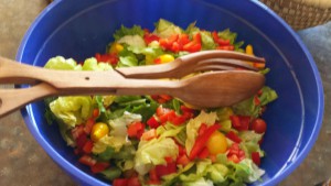 ​A fresh salad, made with Springdale lettuces​ and Sue's landlord's tomatoes and peppers